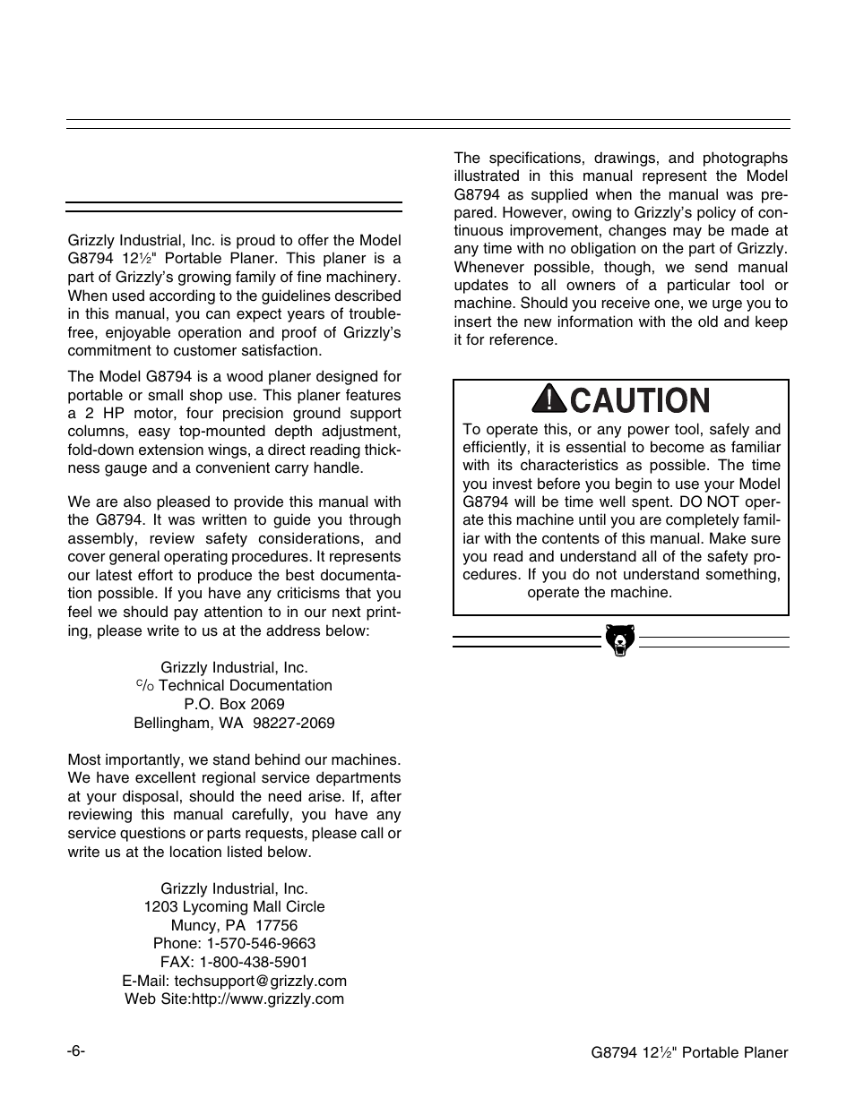 Commentary | Grizzly G8794 User Manual | Page 8 / 30