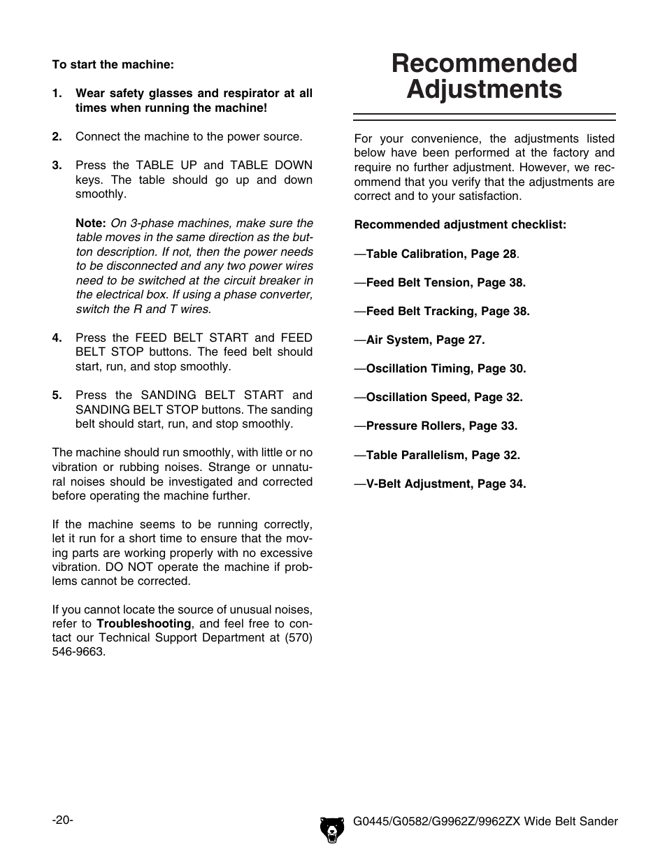 Recommended adjustments | Grizzly G0445 User Manual | Page 22 / 80