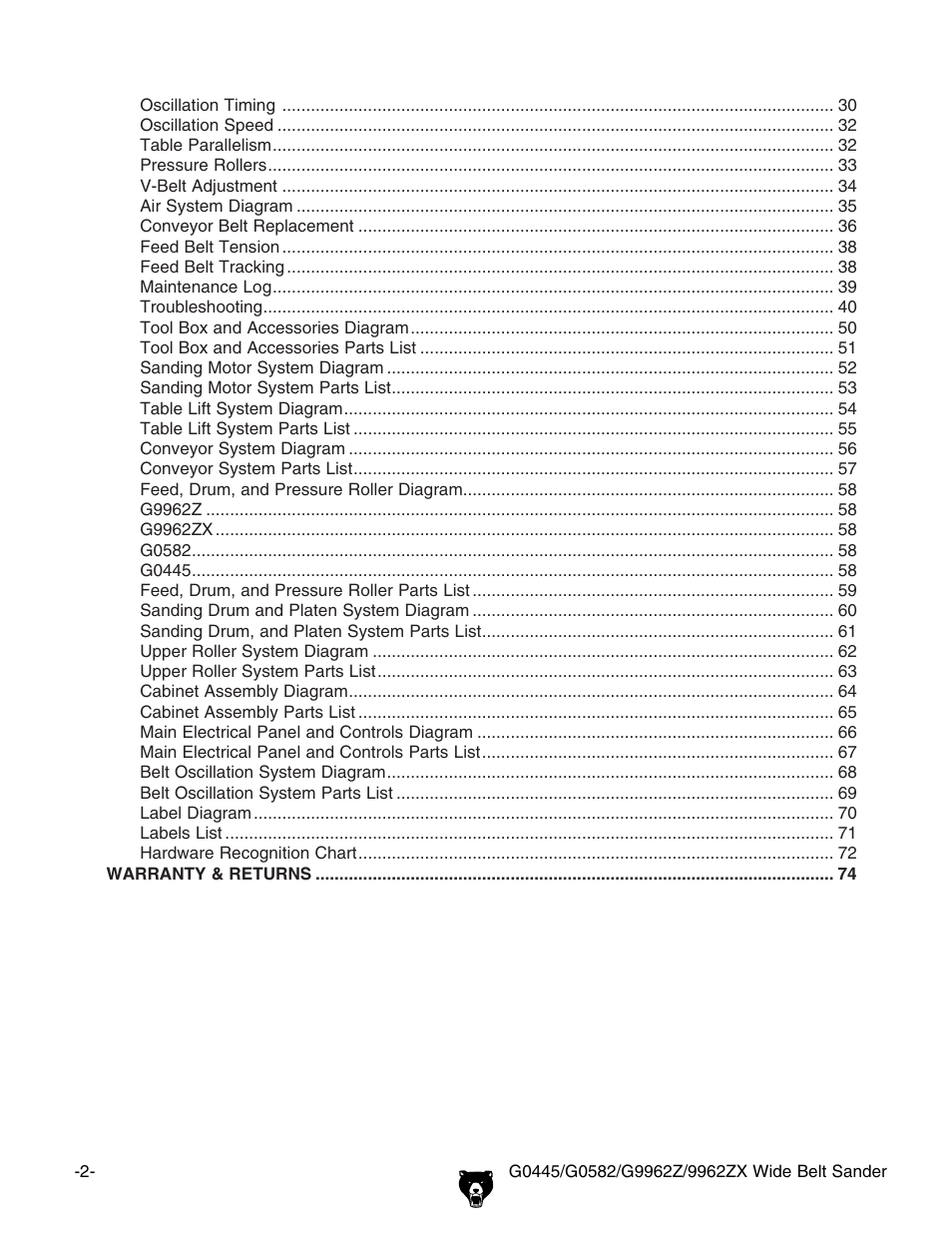 Grizzly G0445 User Manual | Page 4 / 80