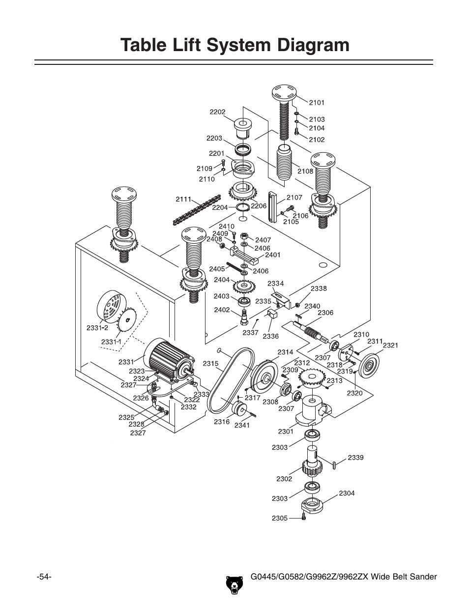 Table lift system diagram | Grizzly G0445 User Manual | Page 56 / 80