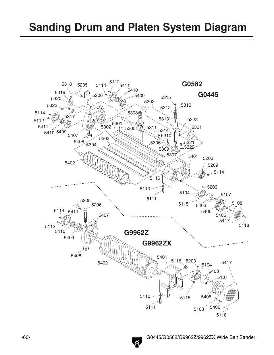 Sanding drum and platen system diagram | Grizzly G0445 User Manual | Page 62 / 80