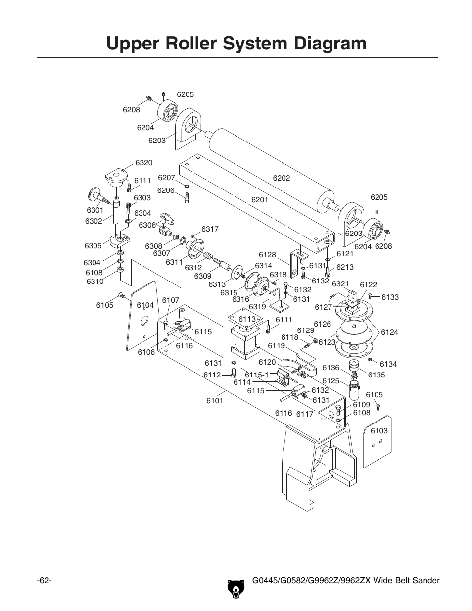 Upper roller system diagram | Grizzly G0445 User Manual | Page 64 / 80