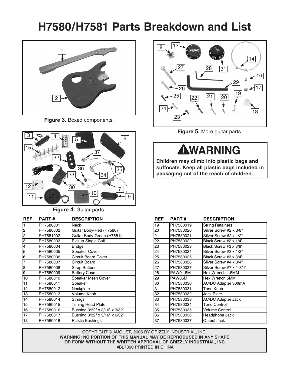 Grizzly 36" Junior Guitar with built in amp H7580 User Manual | Page 2 / 2