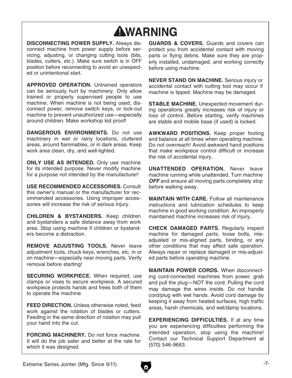 Grizzly Extreme Series Jointer G9953ZX User Manual | Page 9 / 76