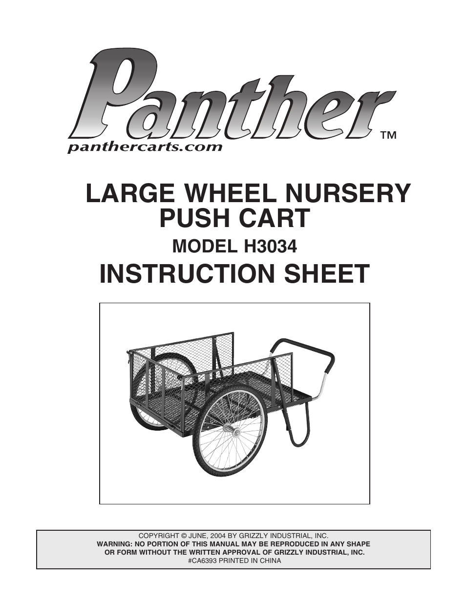 Grizzly Large Wheel Nursery Push Cart H3034 User Manual | 4 pages