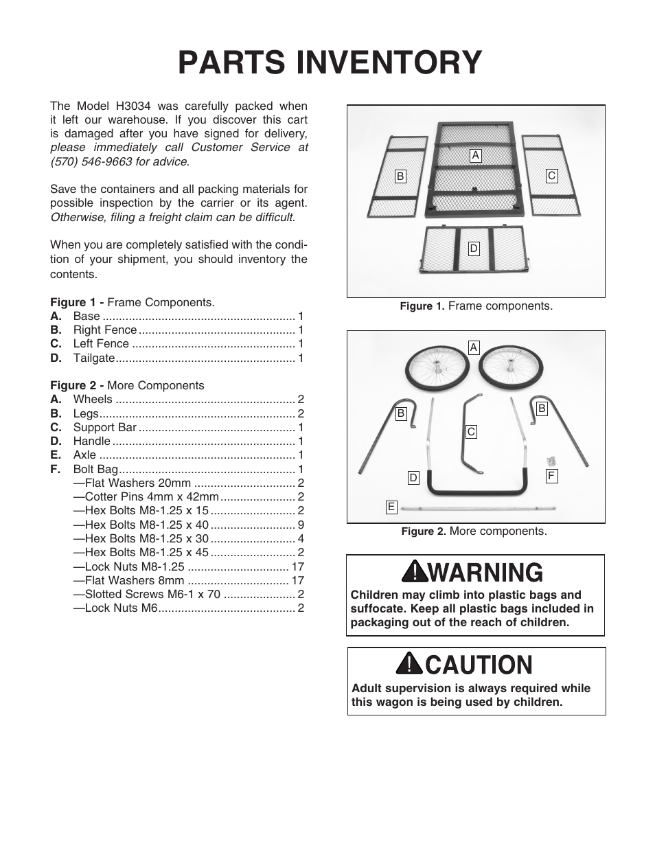Parts inventory | Grizzly Large Wheel Nursery Push Cart H3034 User Manual | Page 2 / 4