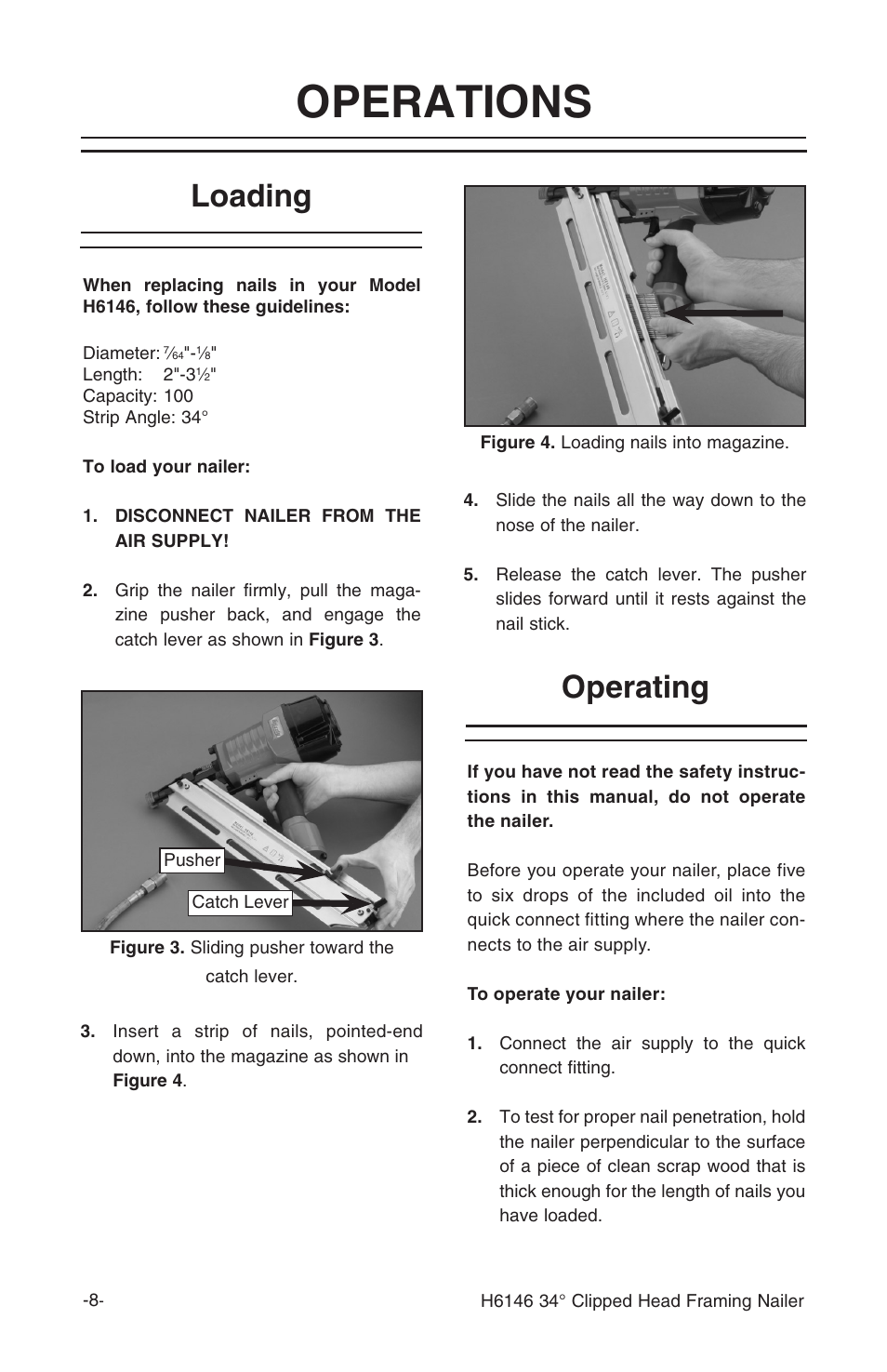 Operations, Loading, Operating | Grizzly H6146 User Manual | Page 10 / 20