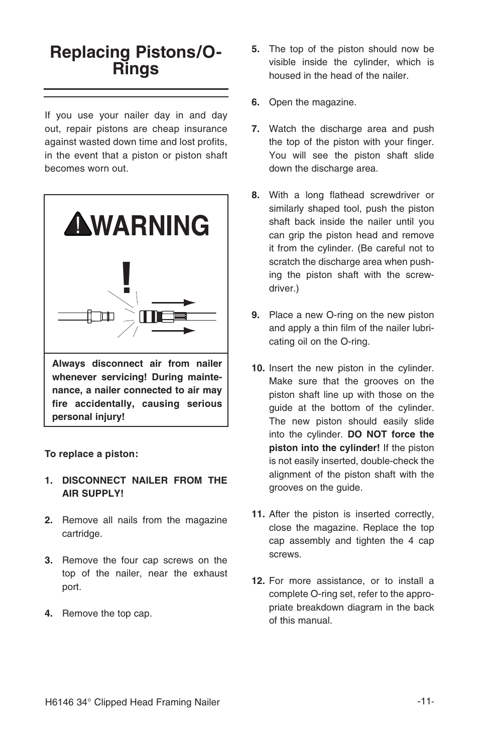 Replacing pistons/o- rings | Grizzly H6146 User Manual | Page 13 / 20