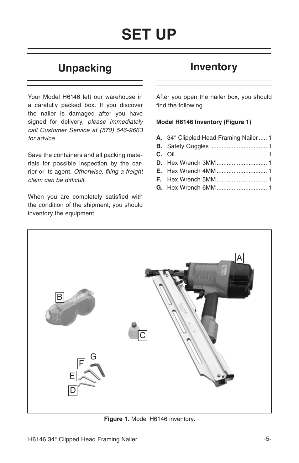 Set up, Unpacking, Inventory | Grizzly H6146 User Manual | Page 7 / 20