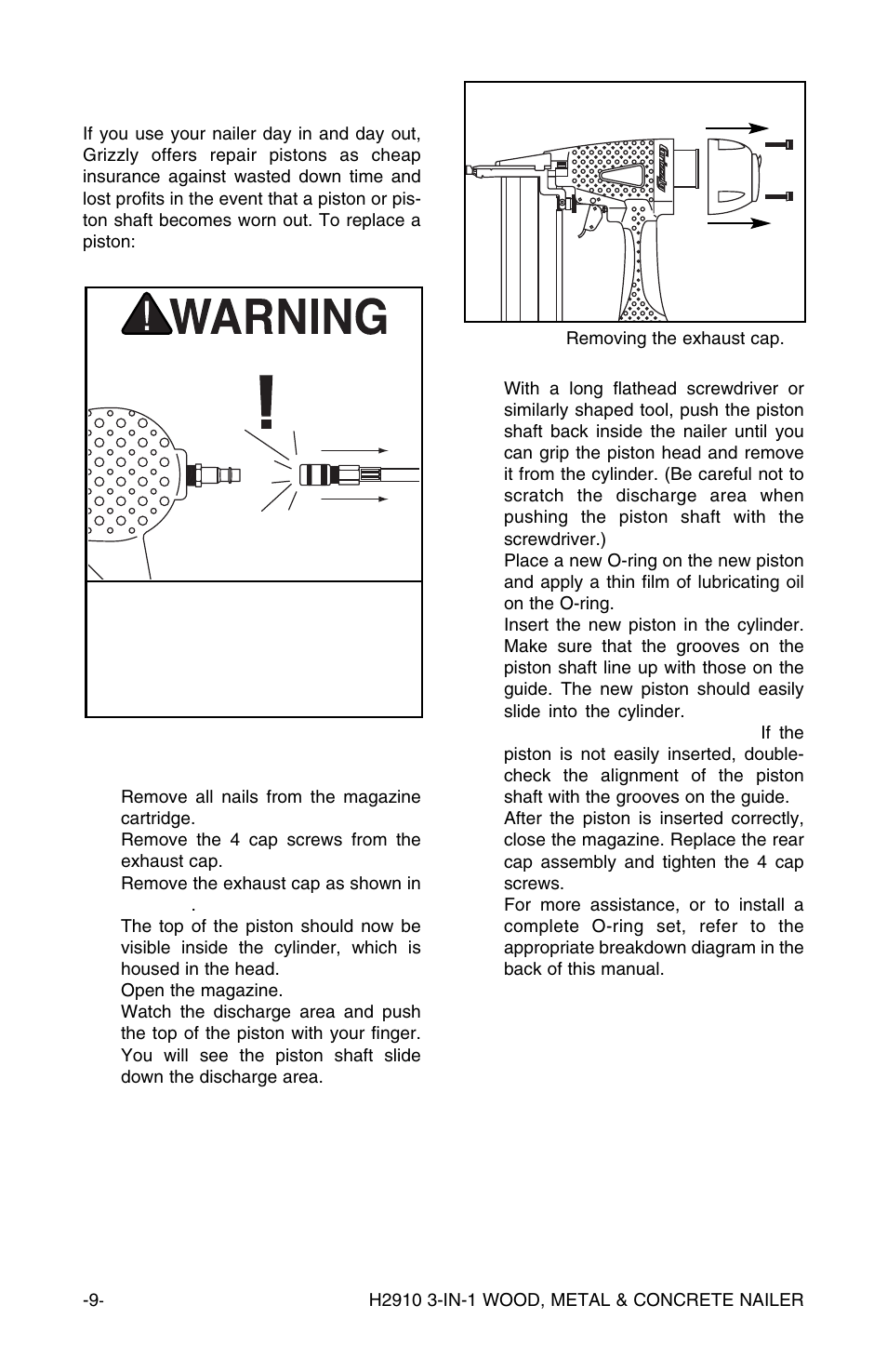 Replacing pistons/o-rings | Grizzly H2910 User Manual | Page 10 / 16