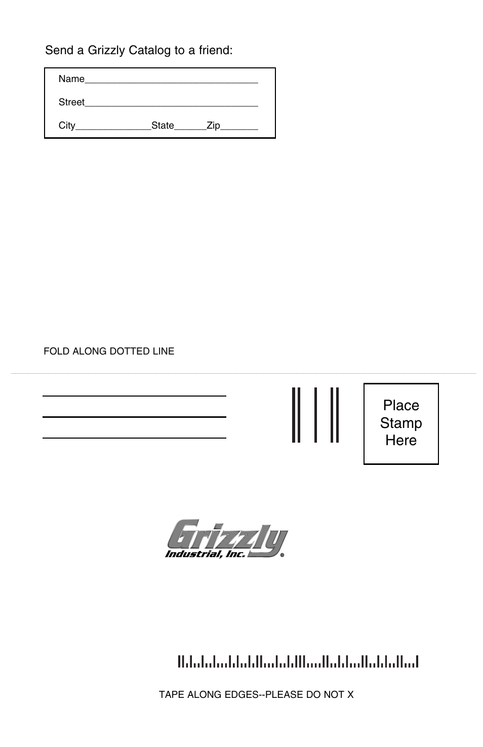 Place stamp here | Grizzly H2910 User Manual | Page 16 / 16