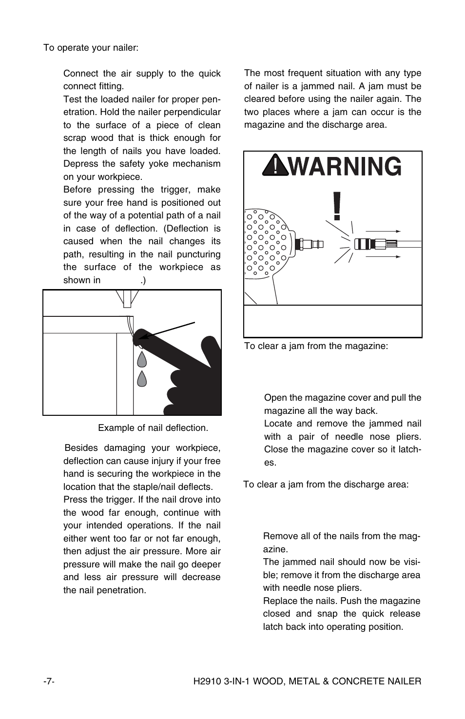 Clearing jammed nails | Grizzly H2910 User Manual | Page 8 / 16