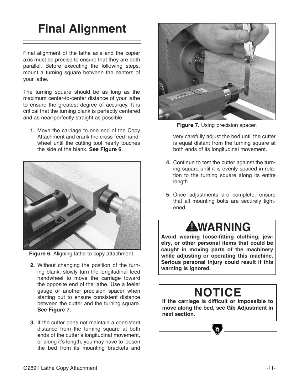 Final alignment notice | Grizzly Wood Copy Attachment G2891 User Manual | Page 13 / 28