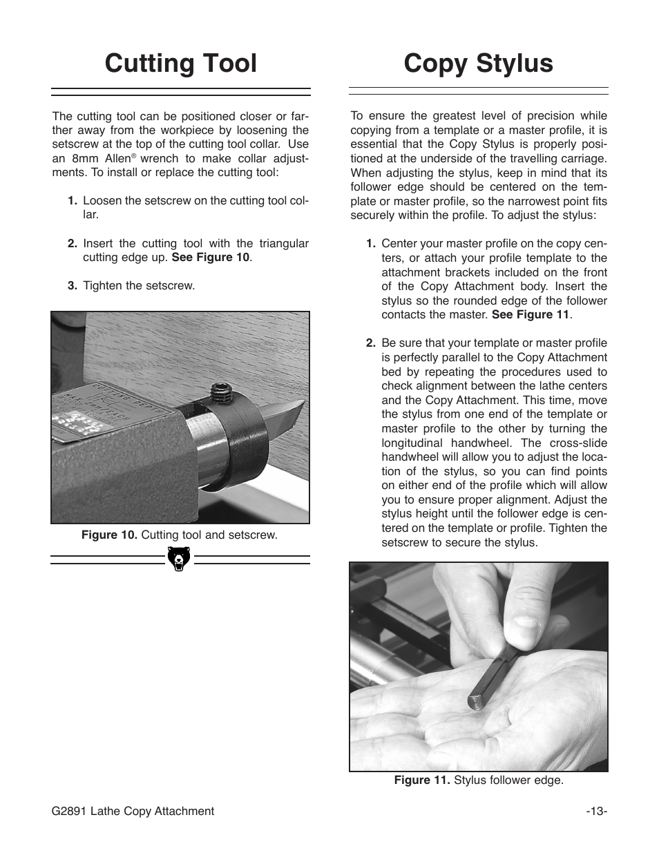 Cutting tool, Copy stylus | Grizzly Wood Copy Attachment G2891 User Manual | Page 15 / 28