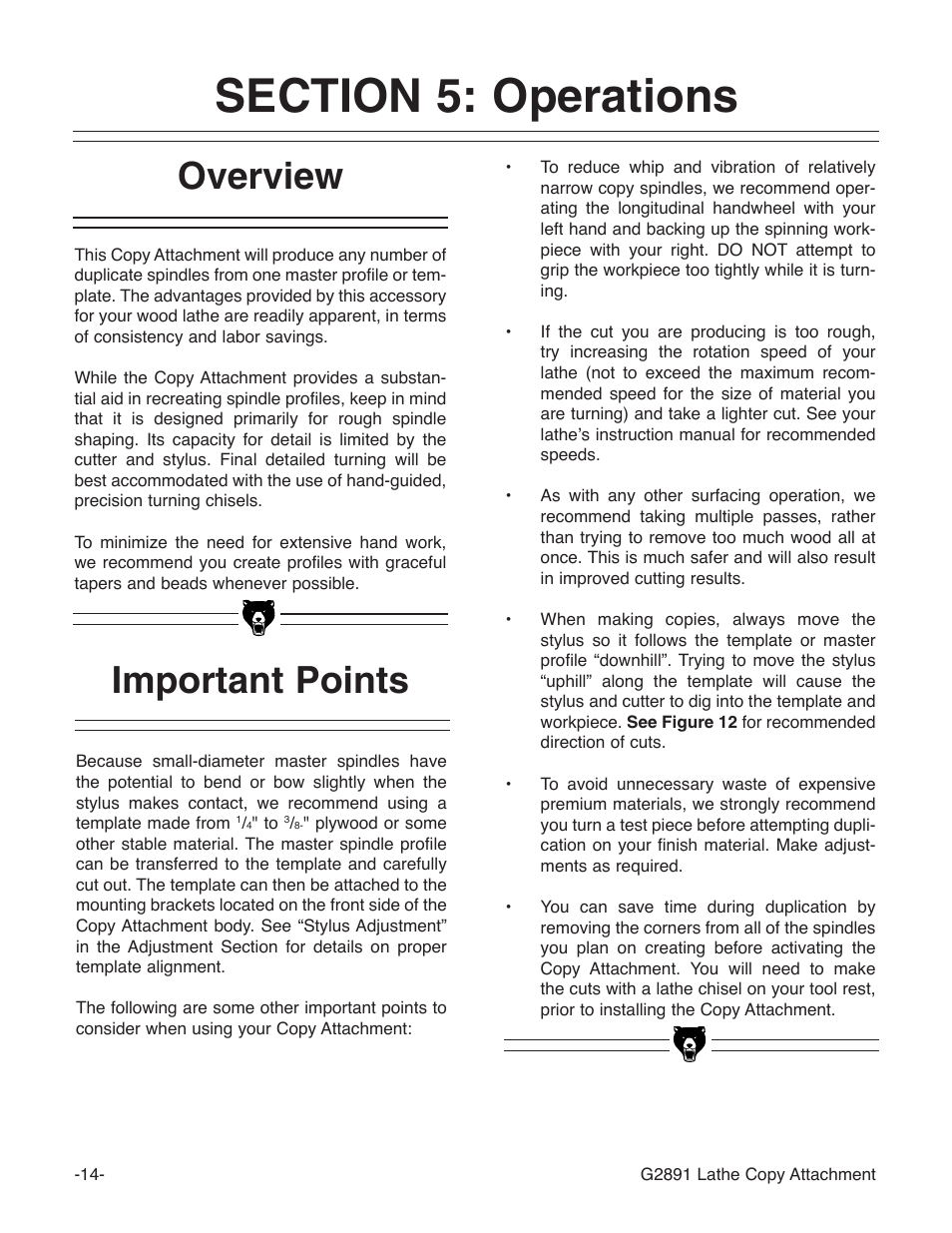 Overview, Important points | Grizzly Wood Copy Attachment G2891 User Manual | Page 16 / 28