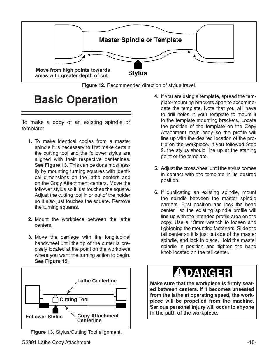 Basic operation, Master spindle or template stylus | Grizzly Wood Copy Attachment G2891 User Manual | Page 17 / 28