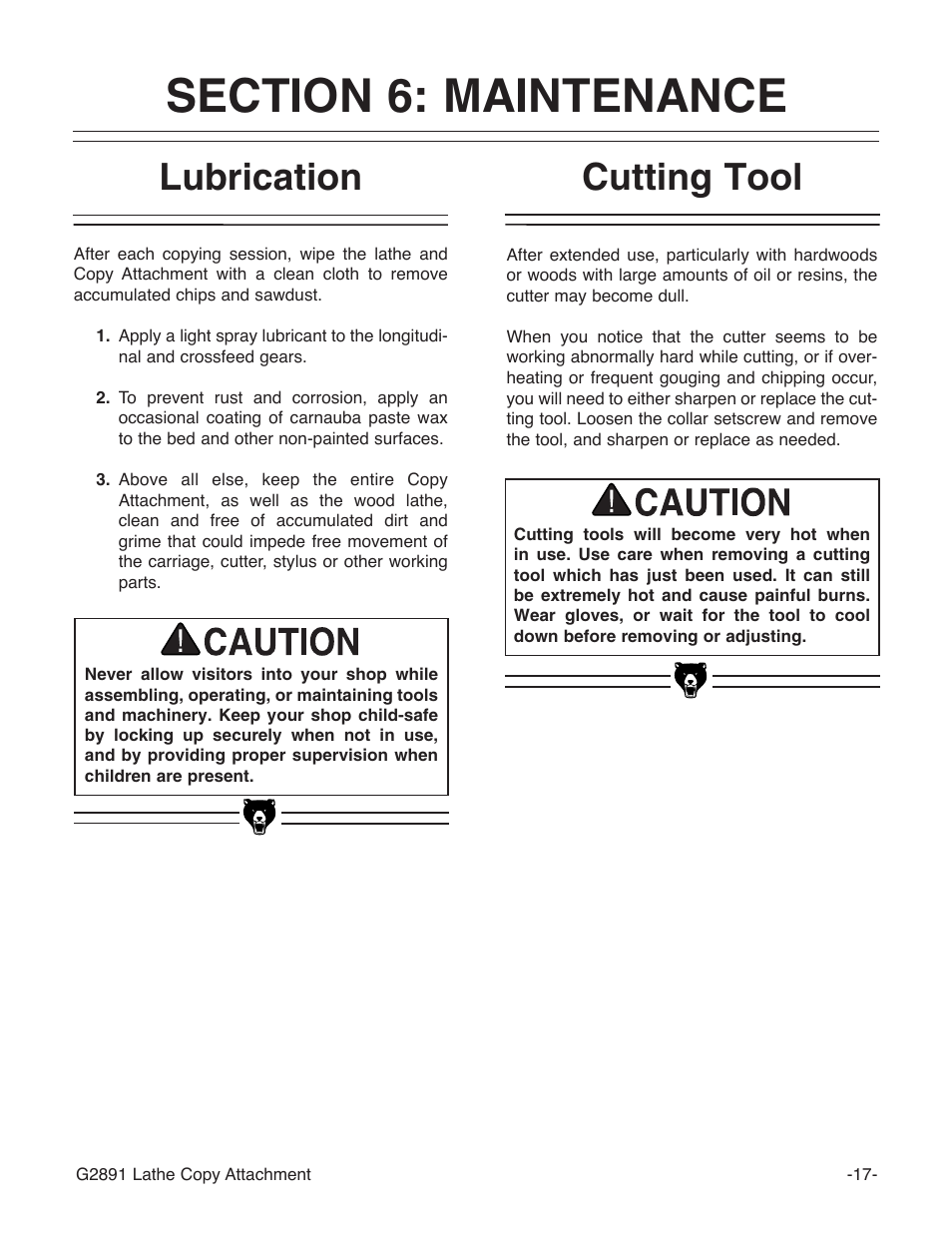 Lubrication cutting tool | Grizzly Wood Copy Attachment G2891 User Manual | Page 19 / 28