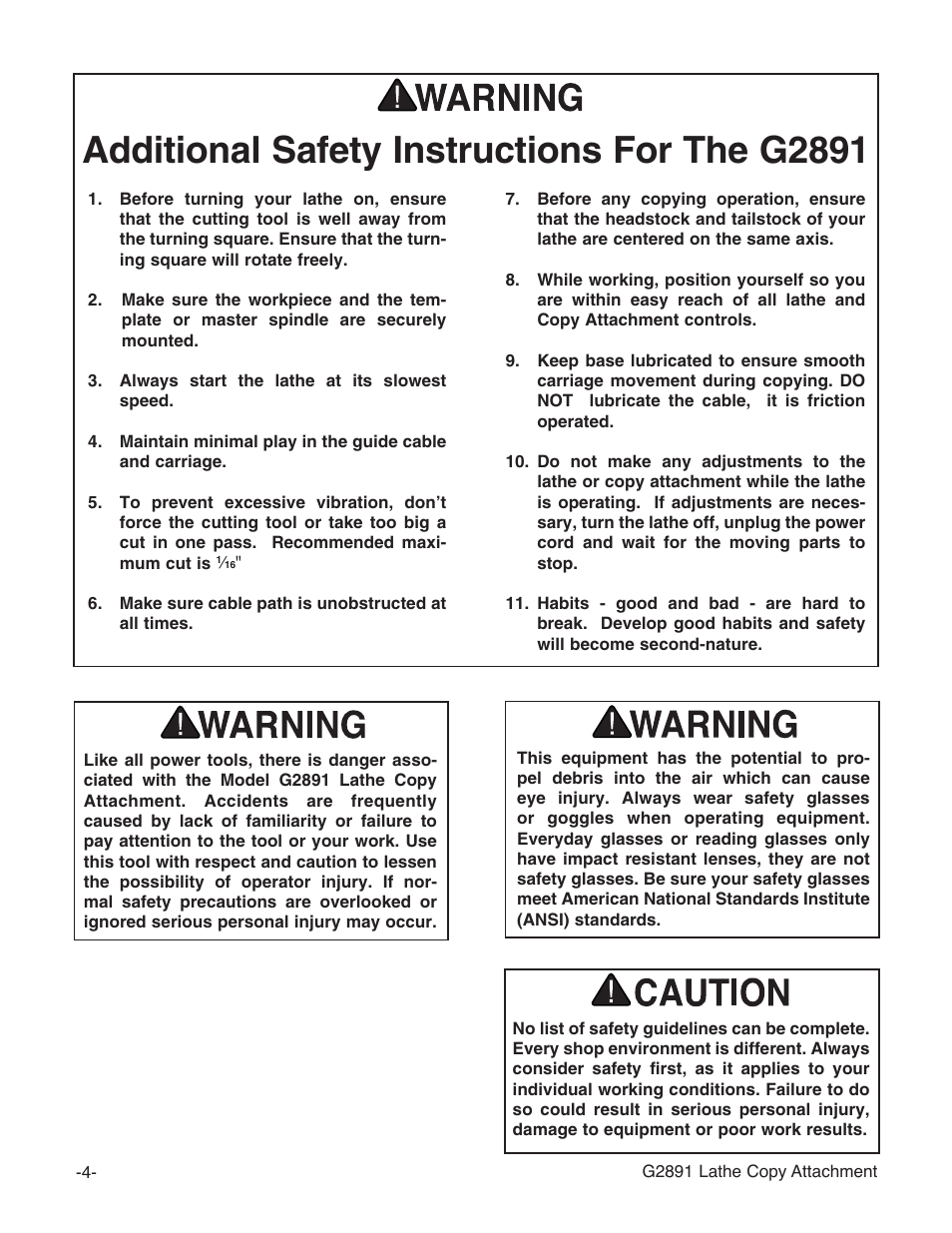 Additional safety instructions for the g2891 | Grizzly Wood Copy Attachment G2891 User Manual | Page 6 / 28