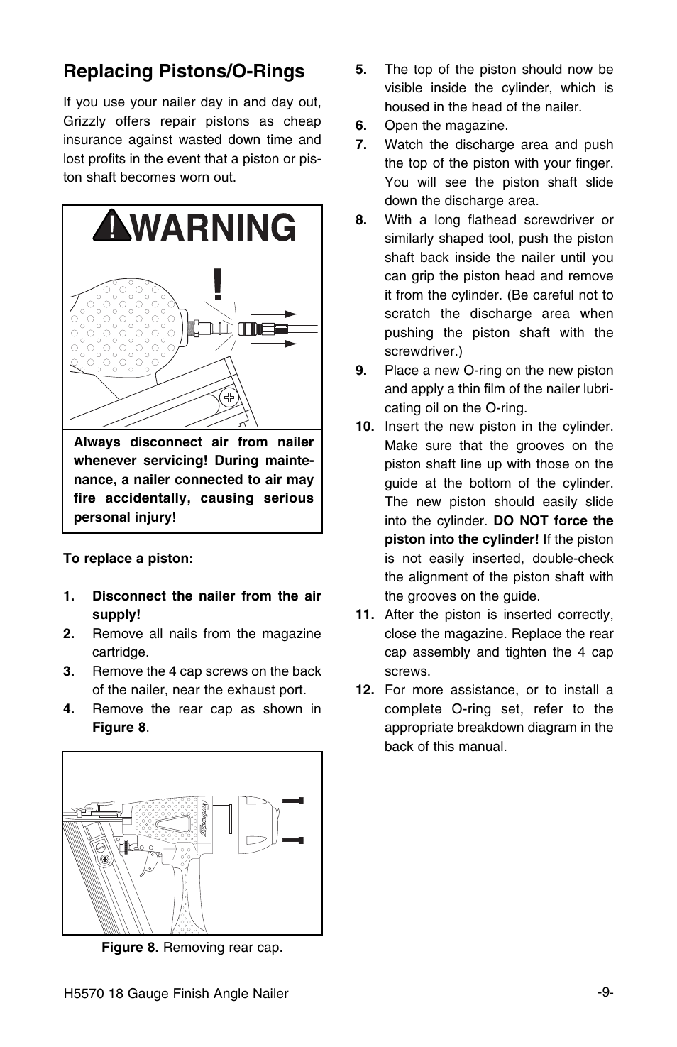 Replacing pistons/o-rings | Grizzly H5570 User Manual | Page 10 / 16