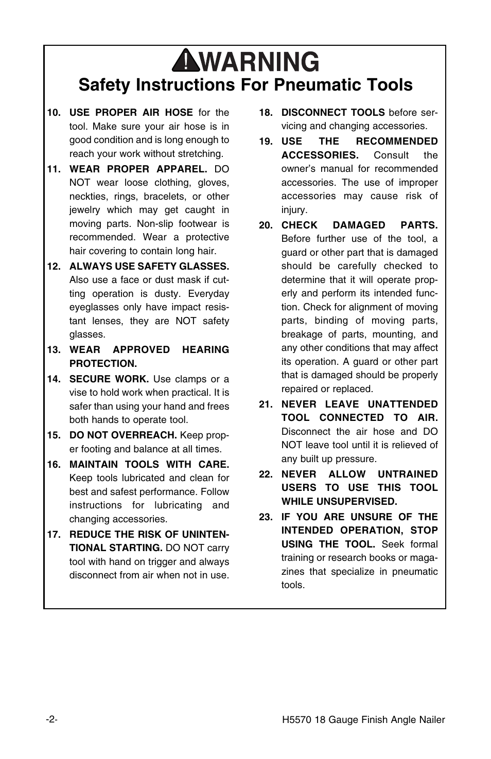 Safety instructions for pneumatic tools | Grizzly H5570 User Manual | Page 3 / 16