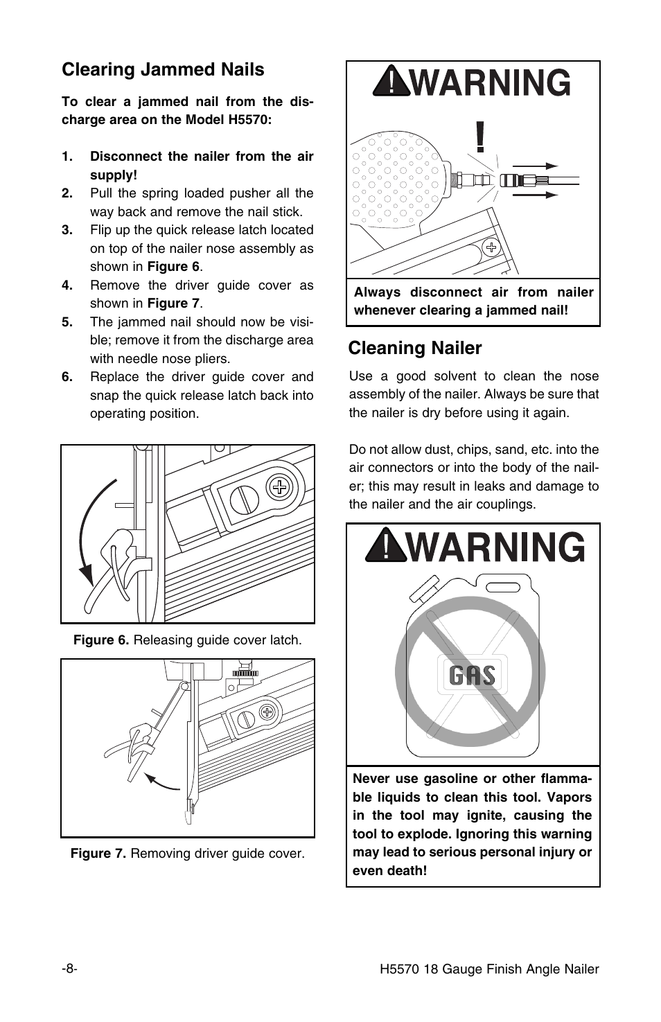 Clearing jammed nails cleaning nailer | Grizzly H5570 User Manual | Page 9 / 16