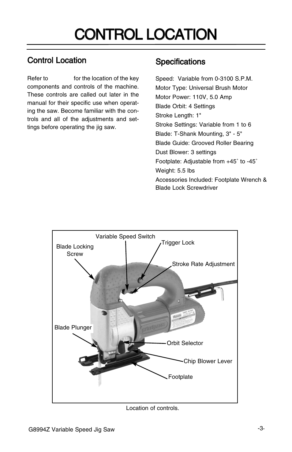 Cco on nt tr ro ol l l lo oc ca at tiio on n | Grizzly G8994z User Manual | Page 5 / 15