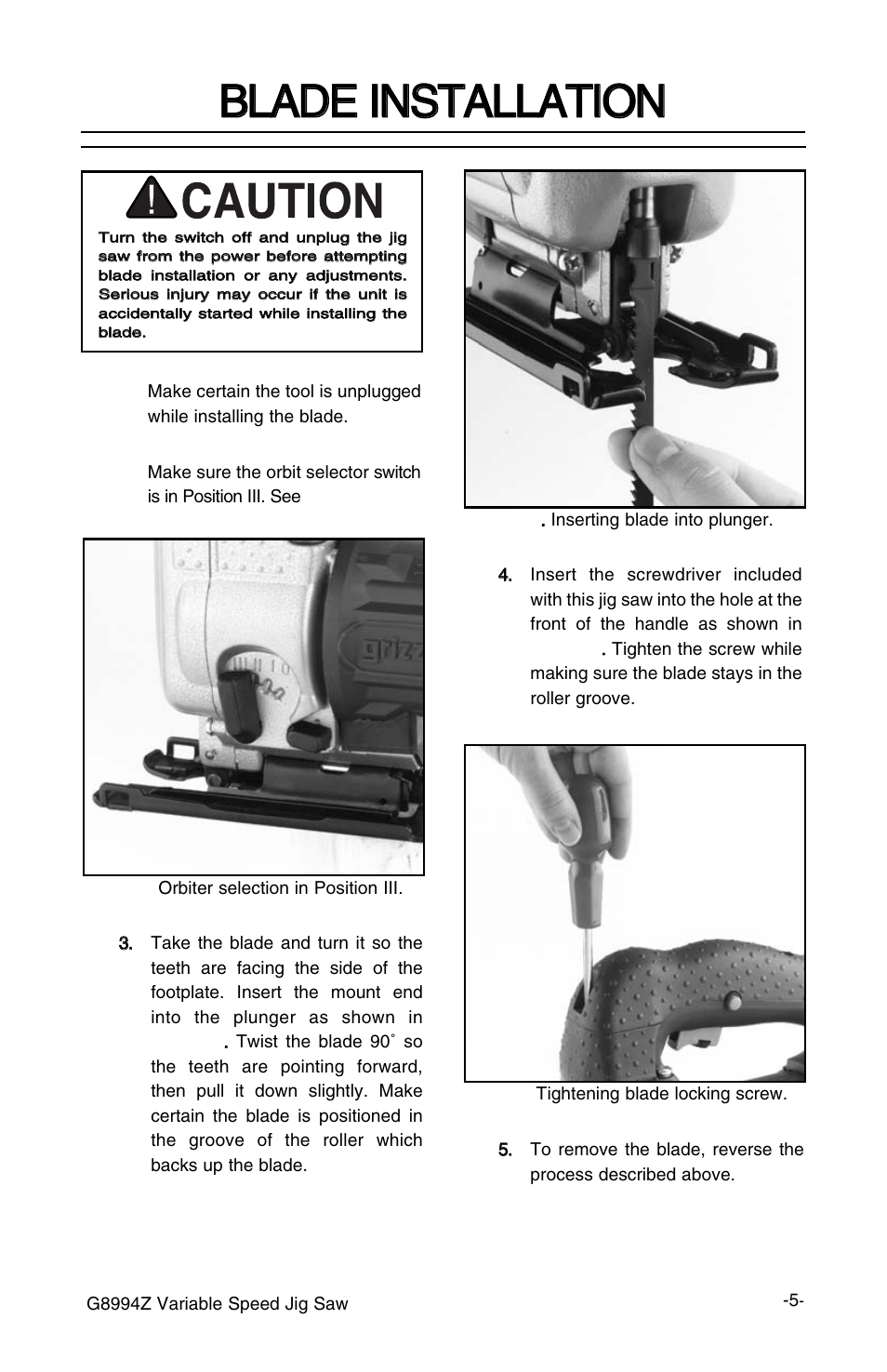 Bbl la ad de e iin ns st ta al ll la at tiio on n | Grizzly G8994z User Manual | Page 7 / 15