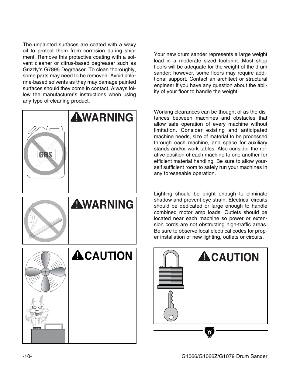 Site considerations, Clean up | Grizzly G1066Z User Manual | Page 12 / 54