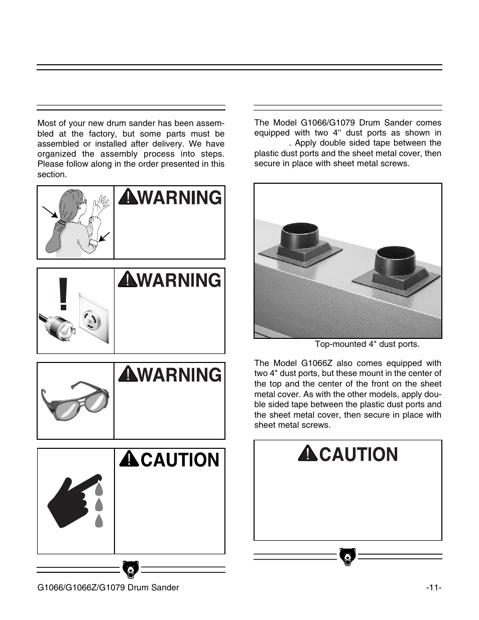 Dust ports, Beginning assembly | Grizzly G1066Z User Manual | Page 13 / 54