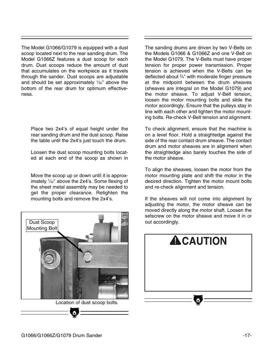 V-belt, Dust scoop | Grizzly G1066Z User Manual | Page 19 / 54