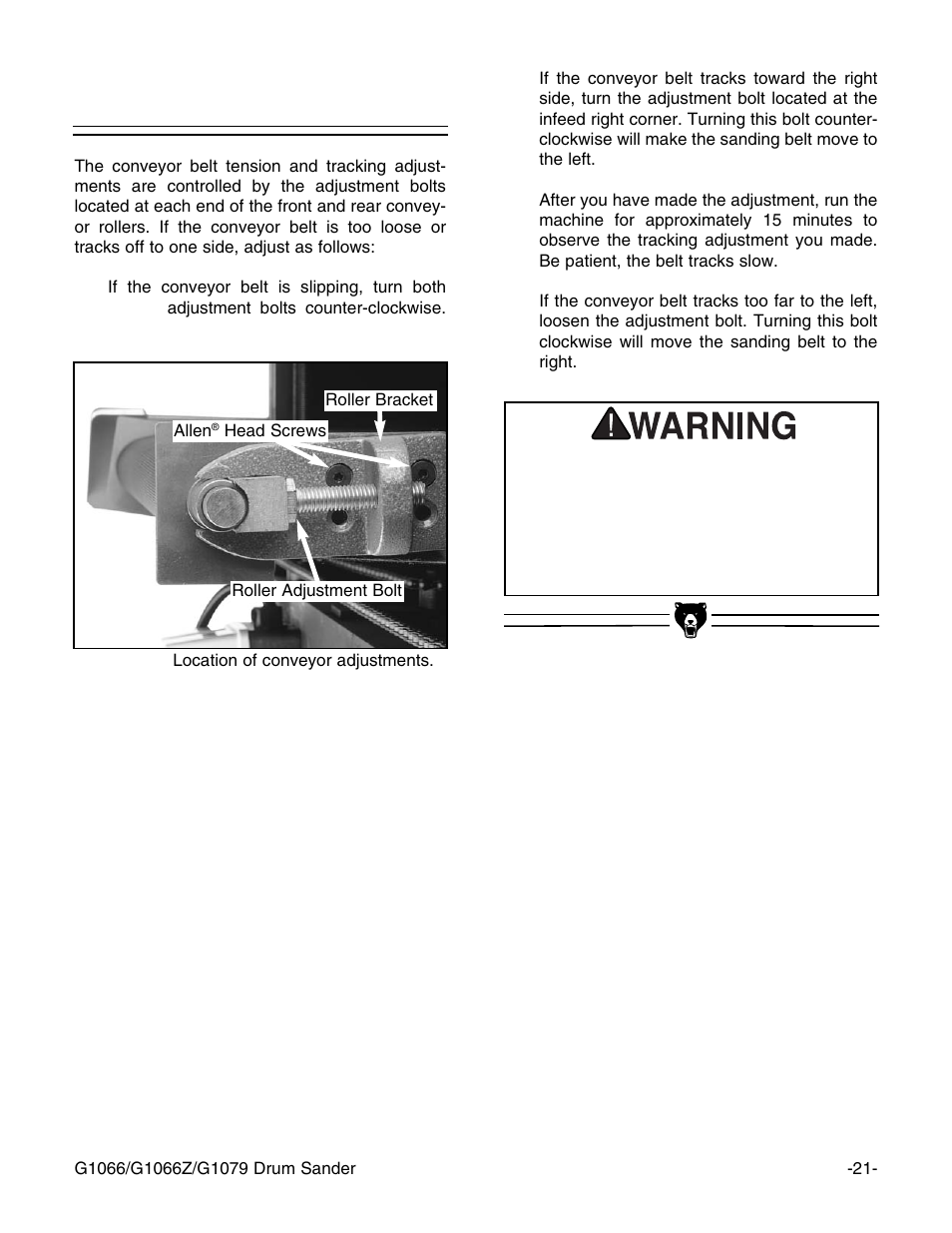 Conveyor belt | Grizzly G1066Z User Manual | Page 23 / 54