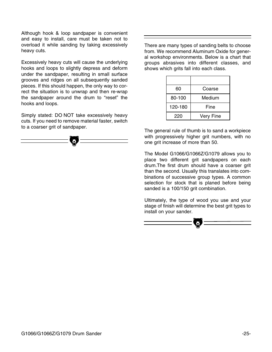 Choosing sandpaper | Grizzly G1066Z User Manual | Page 27 / 54