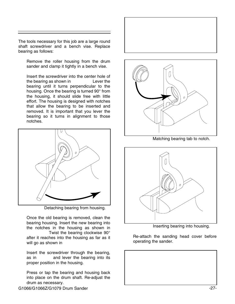 Bearing replacement, Notice | Grizzly G1066Z User Manual | Page 29 / 54