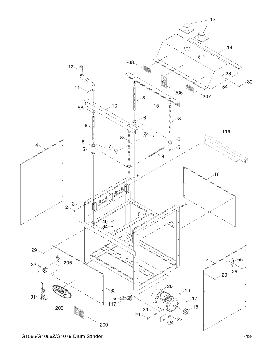 G1079 stand & table elevation | Grizzly G1066Z User Manual | Page 45 / 54
