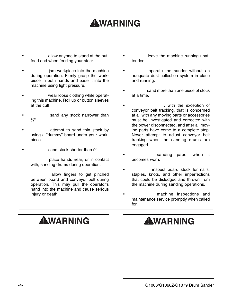 Additional safety instructions for the drum sander | Grizzly G1066Z User Manual | Page 6 / 54