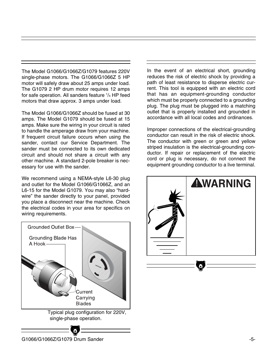 220v single-phase, Grounding | Grizzly G1066Z User Manual | Page 7 / 54