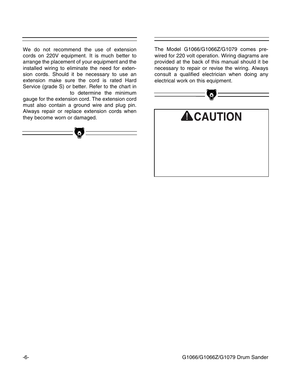 Wiring diagram, Extension cords | Grizzly G1066Z User Manual | Page 8 / 54