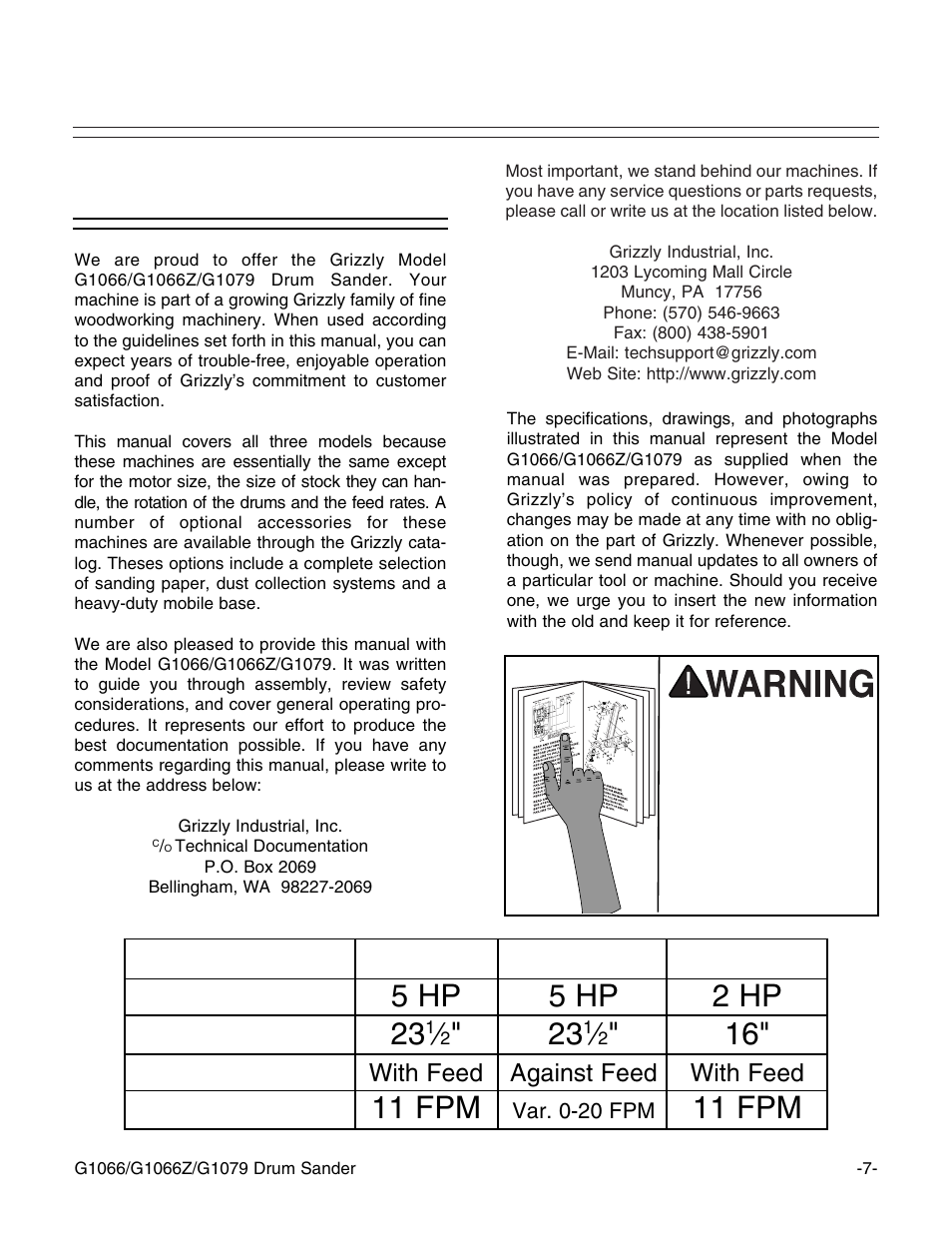 Commentary, 11 fpm | Grizzly G1066Z User Manual | Page 9 / 54