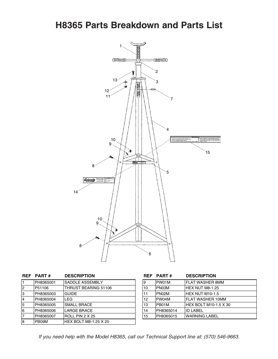 H8365 parts breakdown and parts list | Grizzly JACK STAND H8365 User Manual | Page 2 / 2