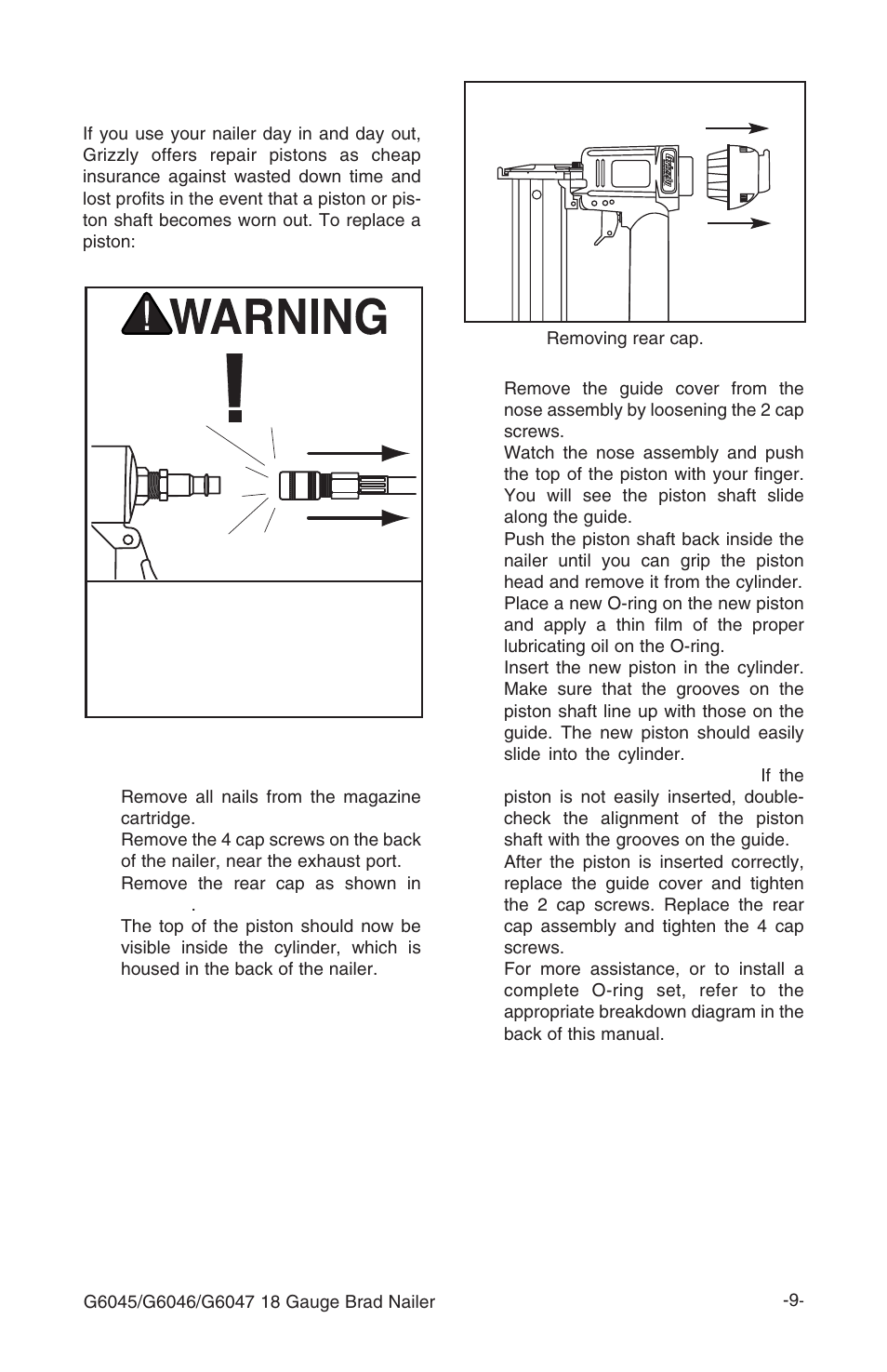 Replacing pistons/o-rings | Grizzly G6045 User Manual | Page 10 / 20