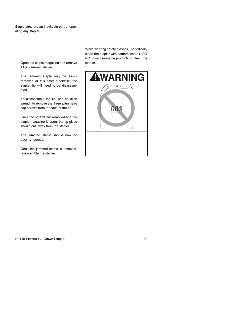 Clearing jammed staples, Maintenance | Grizzly H3119 User Manual | Page 7 / 16
