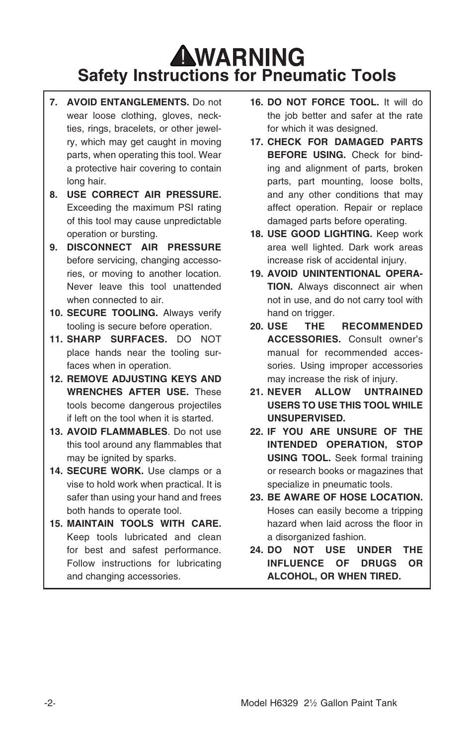 Safety instructions for pneumatic tools | Grizzly H6329 User Manual | Page 4 / 16