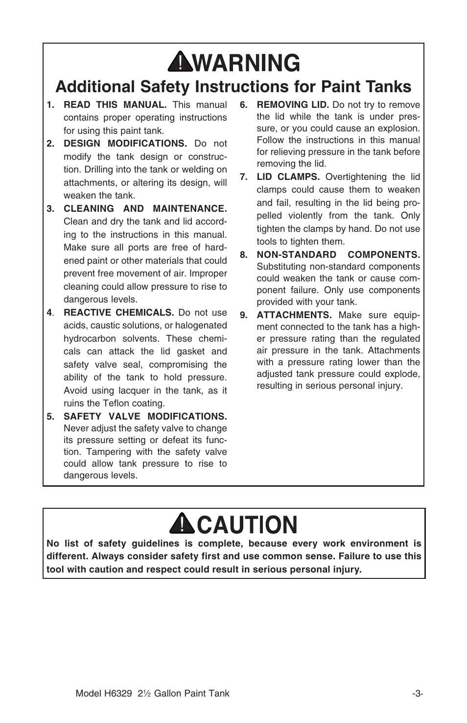 Additional safety instructions for paint tanks | Grizzly H6329 User Manual | Page 5 / 16
