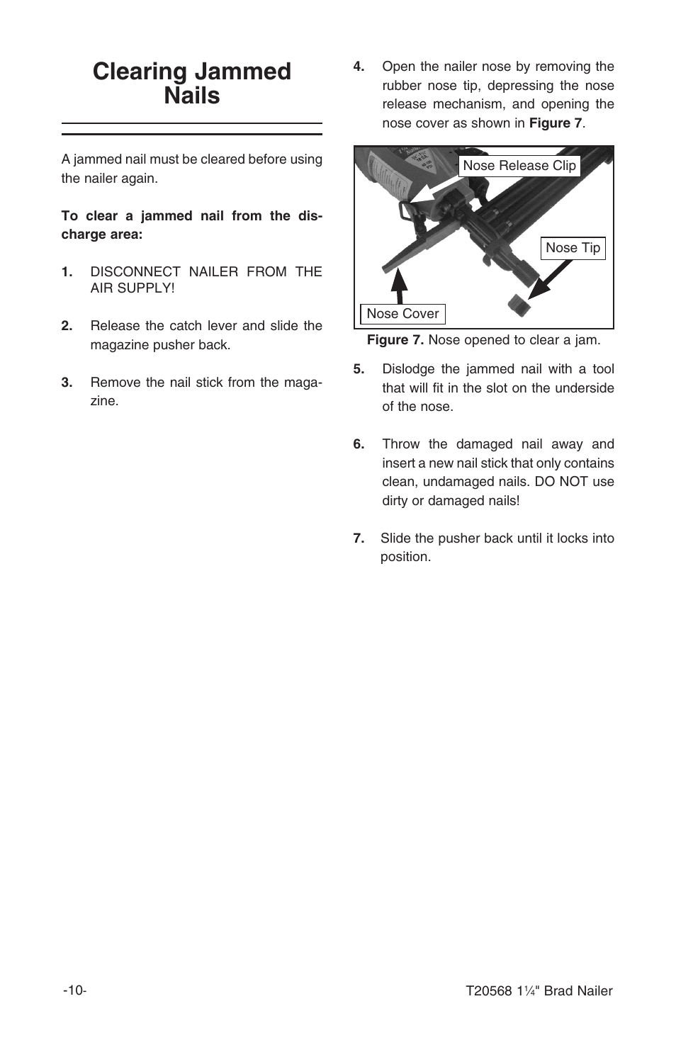 Clearing jammed nails | Grizzly 1 1/4" Brad Nailer T20568 User Manual | Page 12 / 20