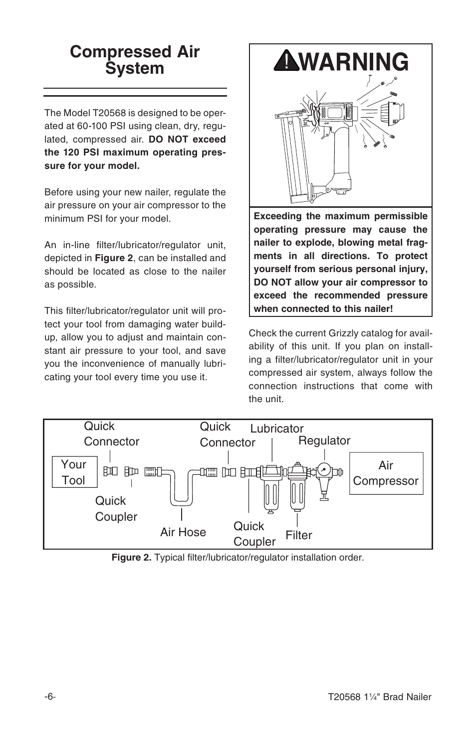 Compressed air system | Grizzly 1 1/4" Brad Nailer T20568 User Manual | Page 8 / 20