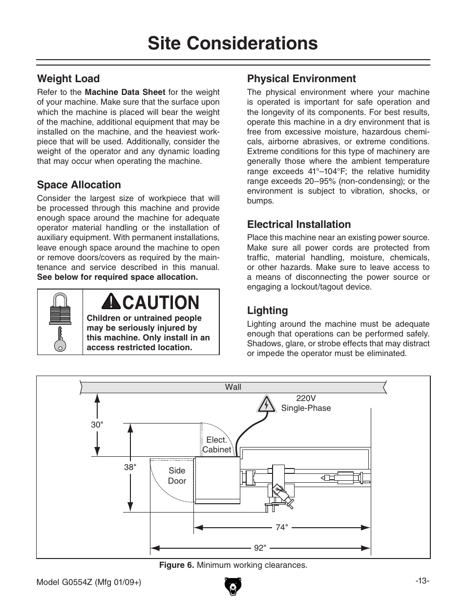 Site considerations | Grizzly G0554Z User Manual | Page 15 / 104