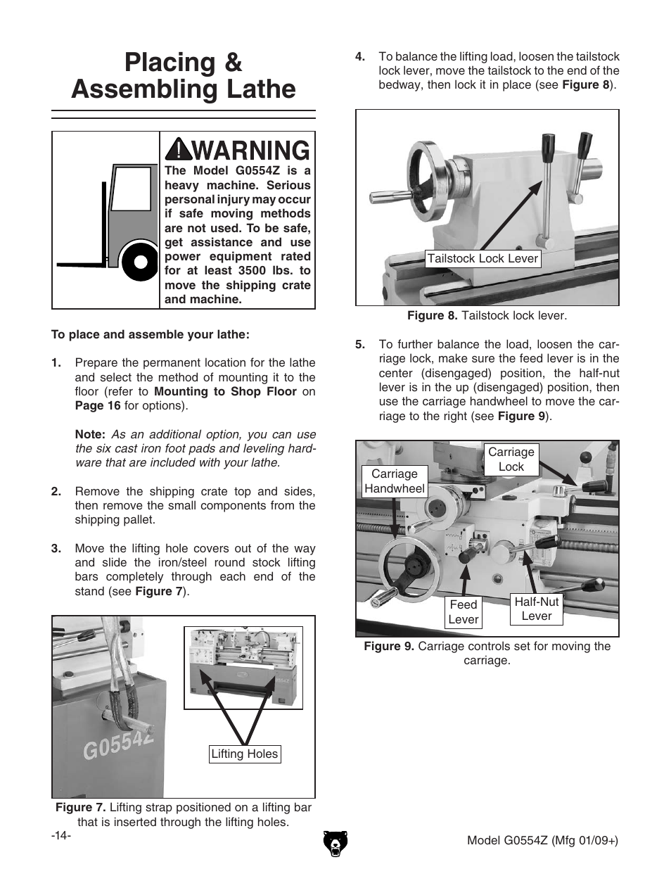 Placing & assembling lathe | Grizzly G0554Z User Manual | Page 16 / 104
