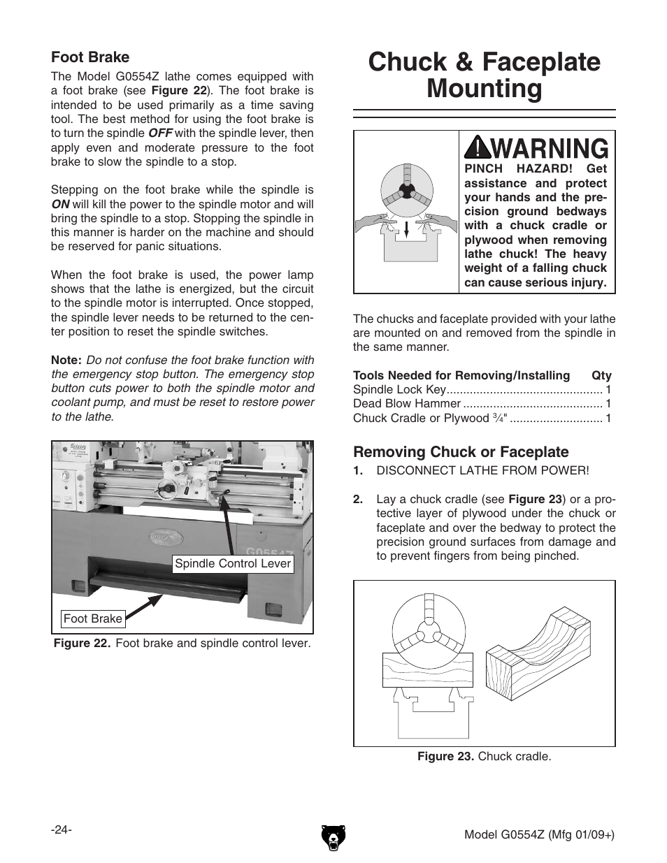 Chuck & faceplate mounting | Grizzly G0554Z User Manual | Page 26 / 104