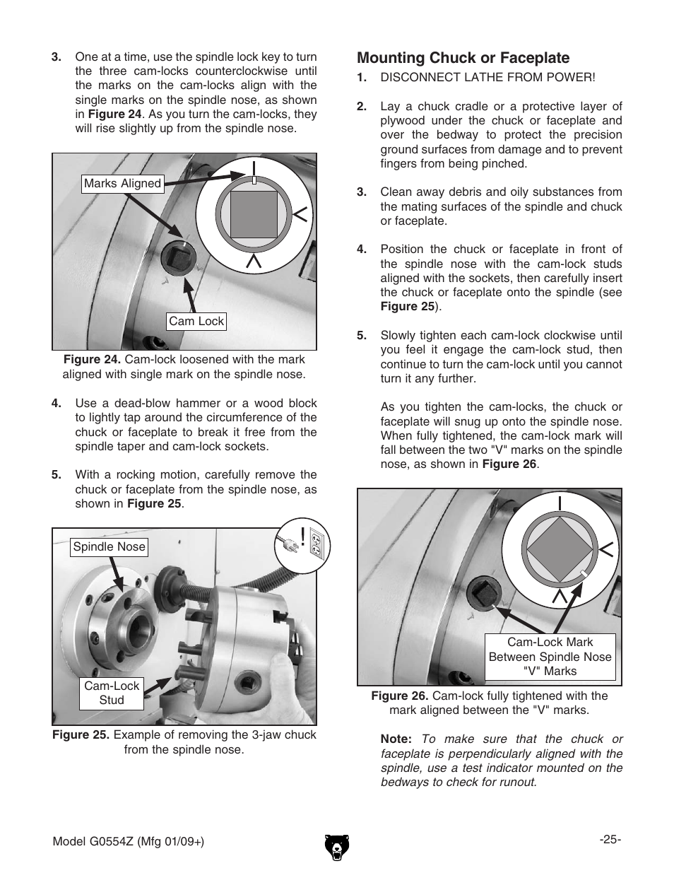 Mounting chuck or faceplate | Grizzly G0554Z User Manual | Page 27 / 104