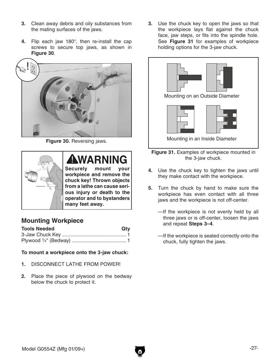 Mounting workpiece | Grizzly G0554Z User Manual | Page 29 / 104